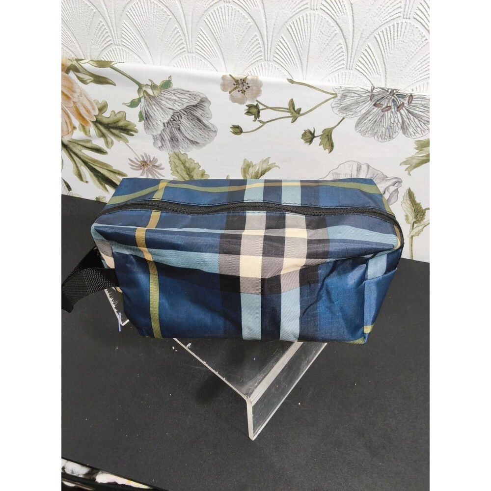 Assured Light Weight Plaid Travel Toiletry Bag Polyester Vinyl Plaid Blue -
